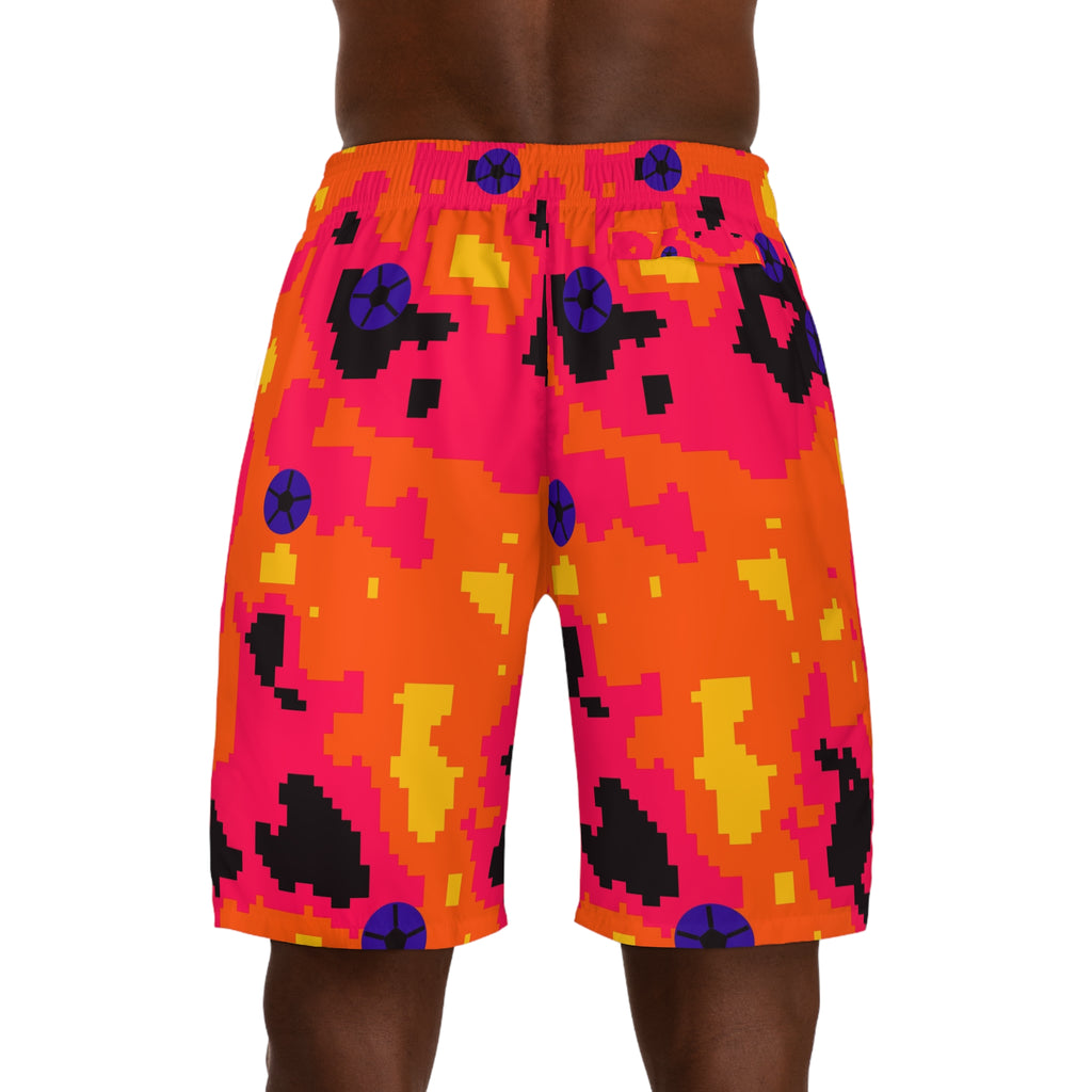 Soccer Hot Lava Pixel Camo Men's Athletic Shorts with Pockets
