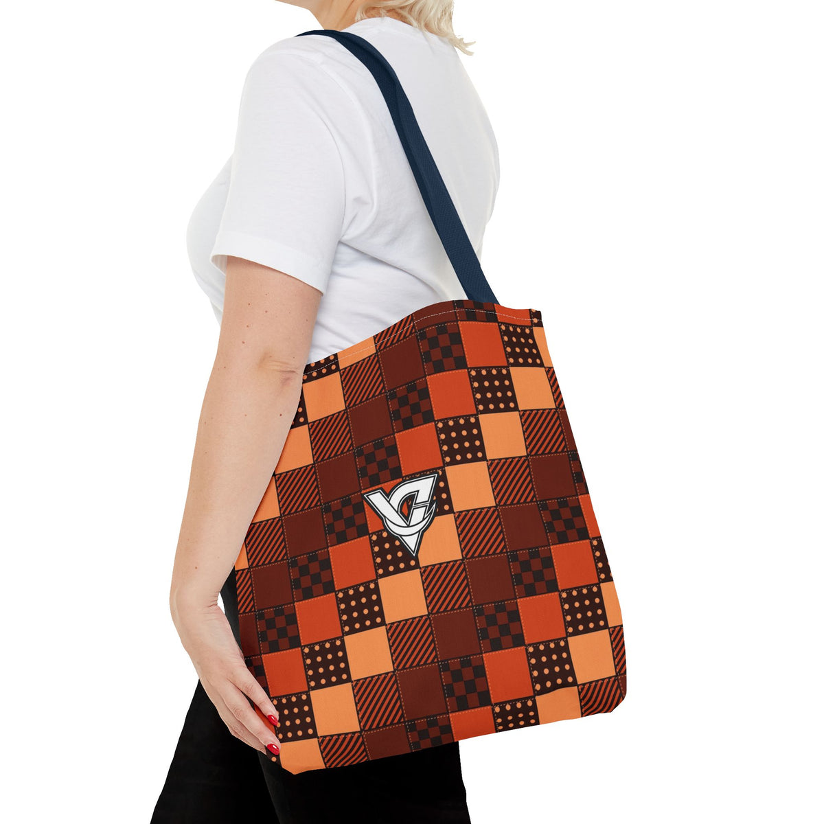 Rust Patchwork Tote Bag — All-Over Print Gym & Everyday Tote