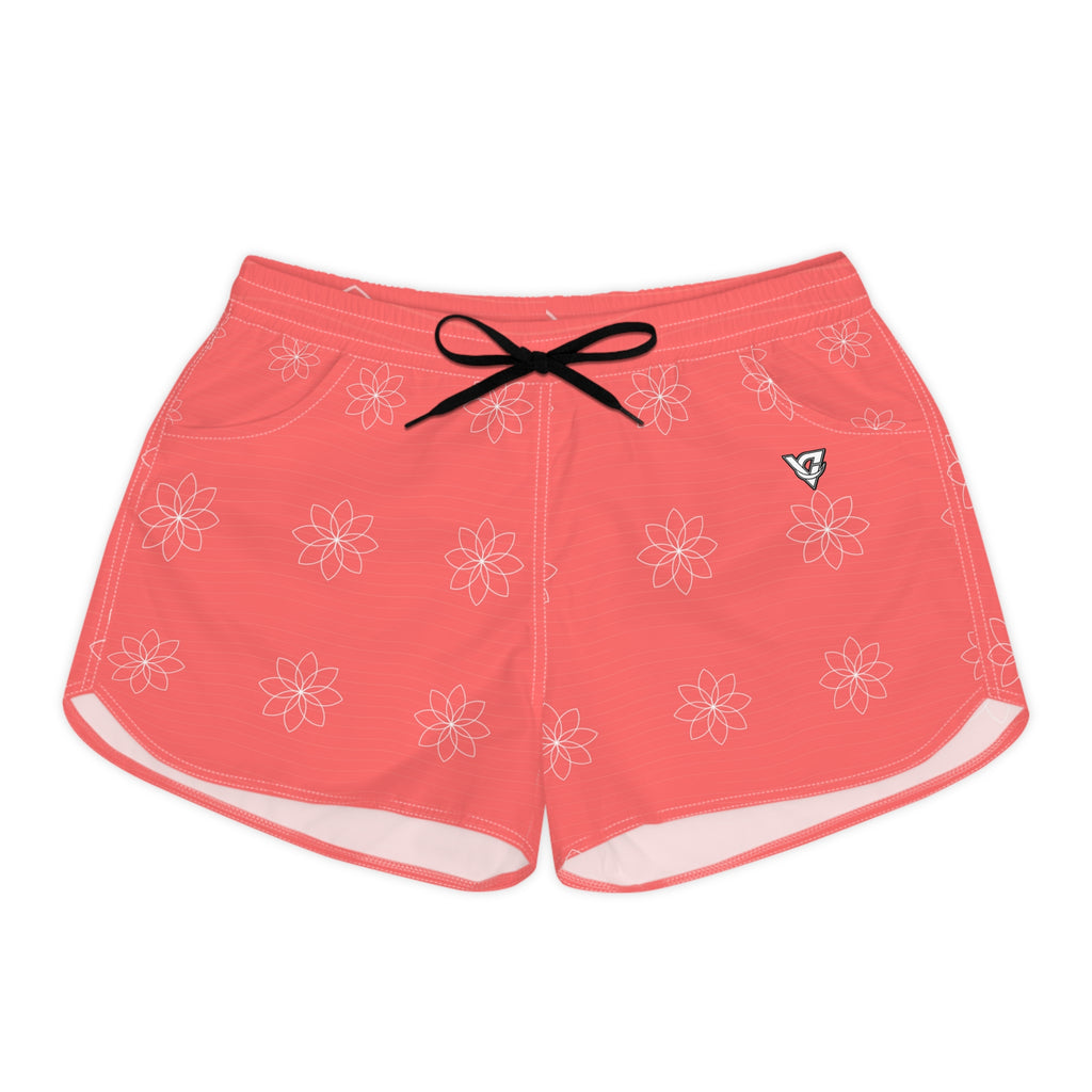 Yoga Hot Coral Flow Lotus Women's Athletic Shorts with Pockets