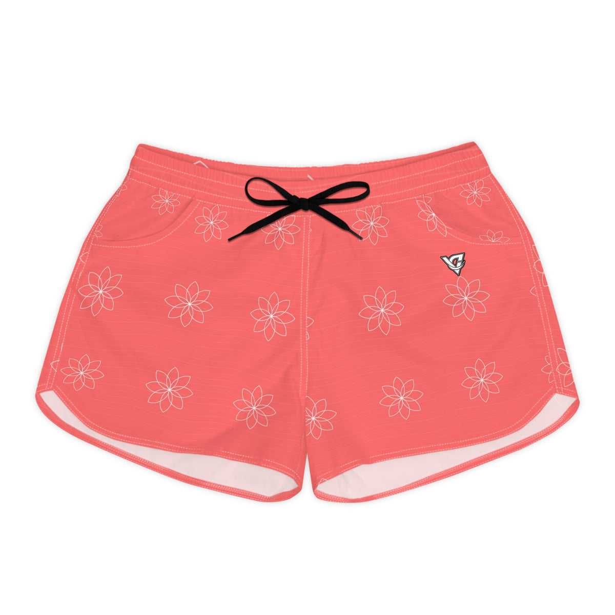 Yoga Hot Coral Flow Lotus Women's Athletic Shorts with Pockets