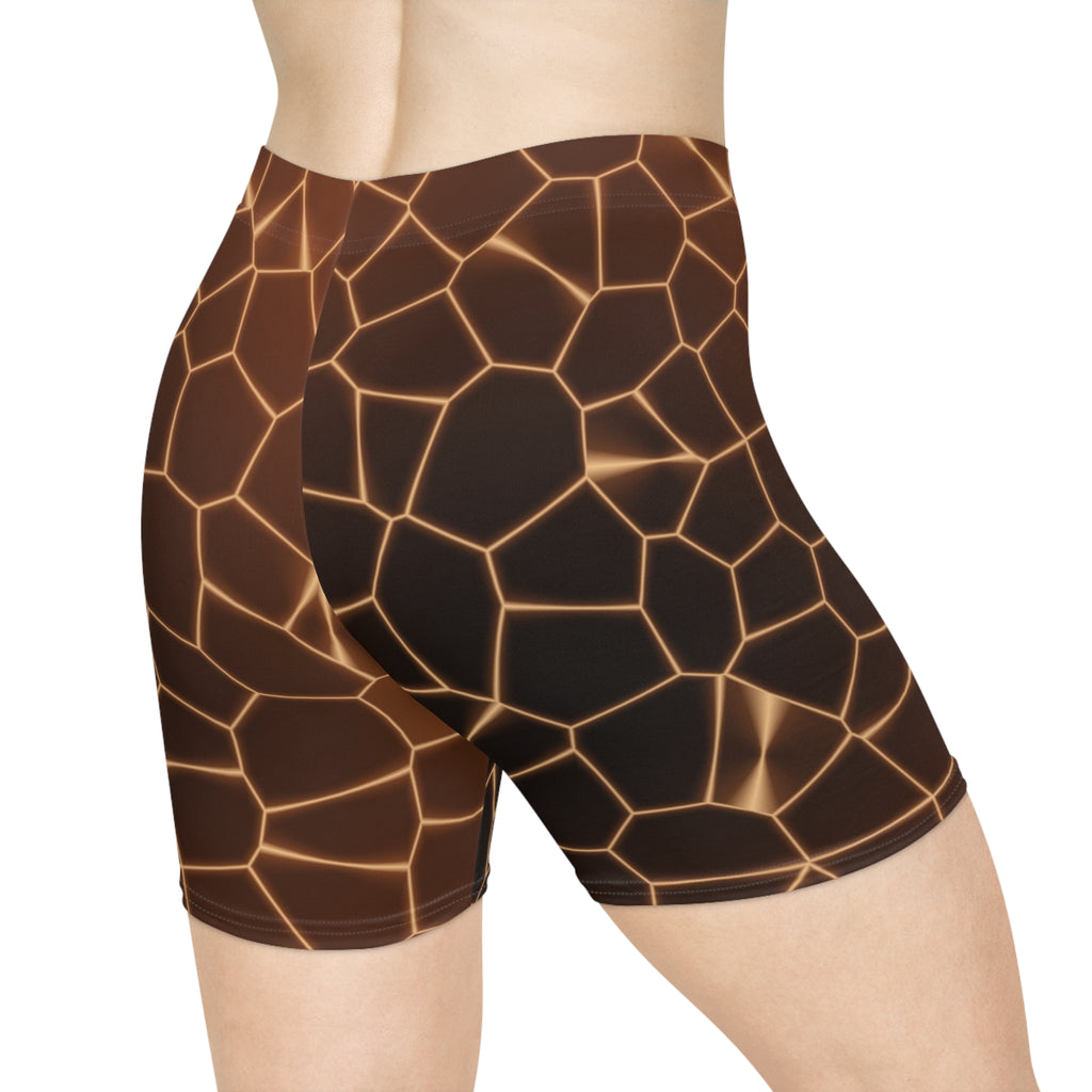 Copper Rift Women's Biker Shorts — High-Waist Workout Shorts