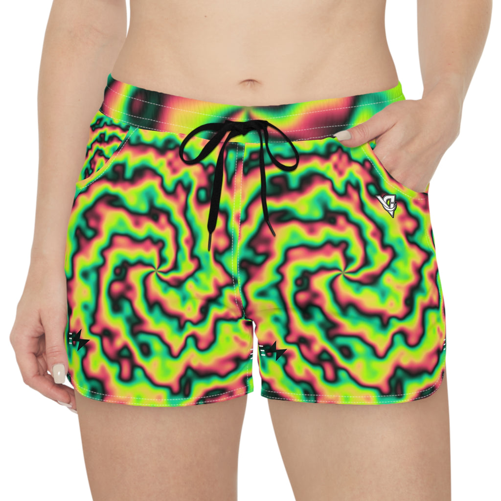 Running Emerald Zest Tie-Dye Spin Women's Athletic Shorts with Pockets