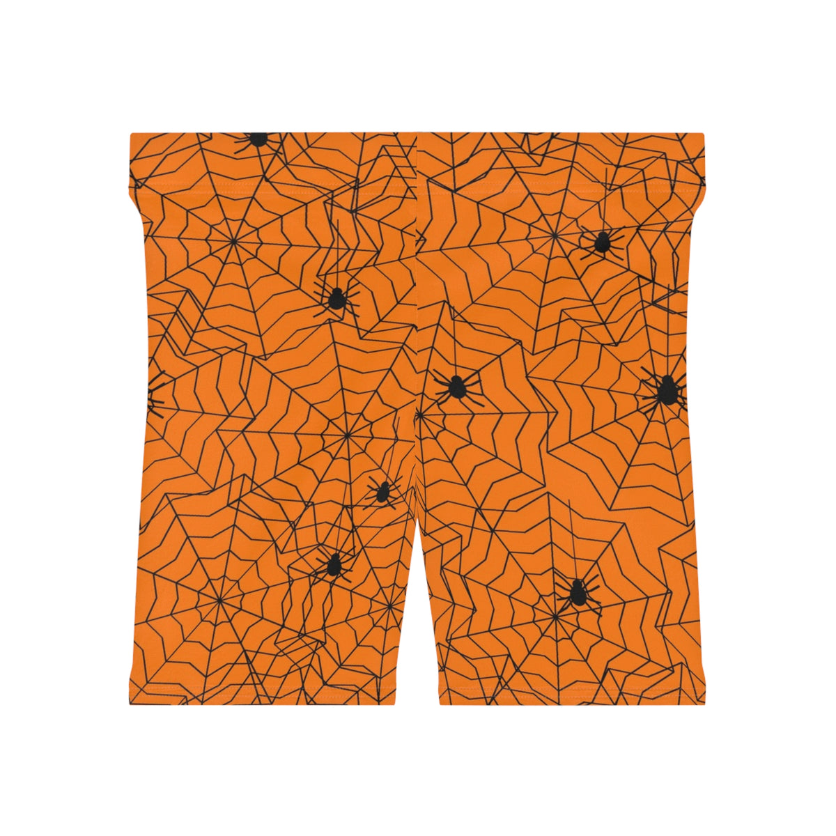 Halloween Pumpkin Orange Spiderweb Women's Biker Shorts — High-Waist Workout Shorts