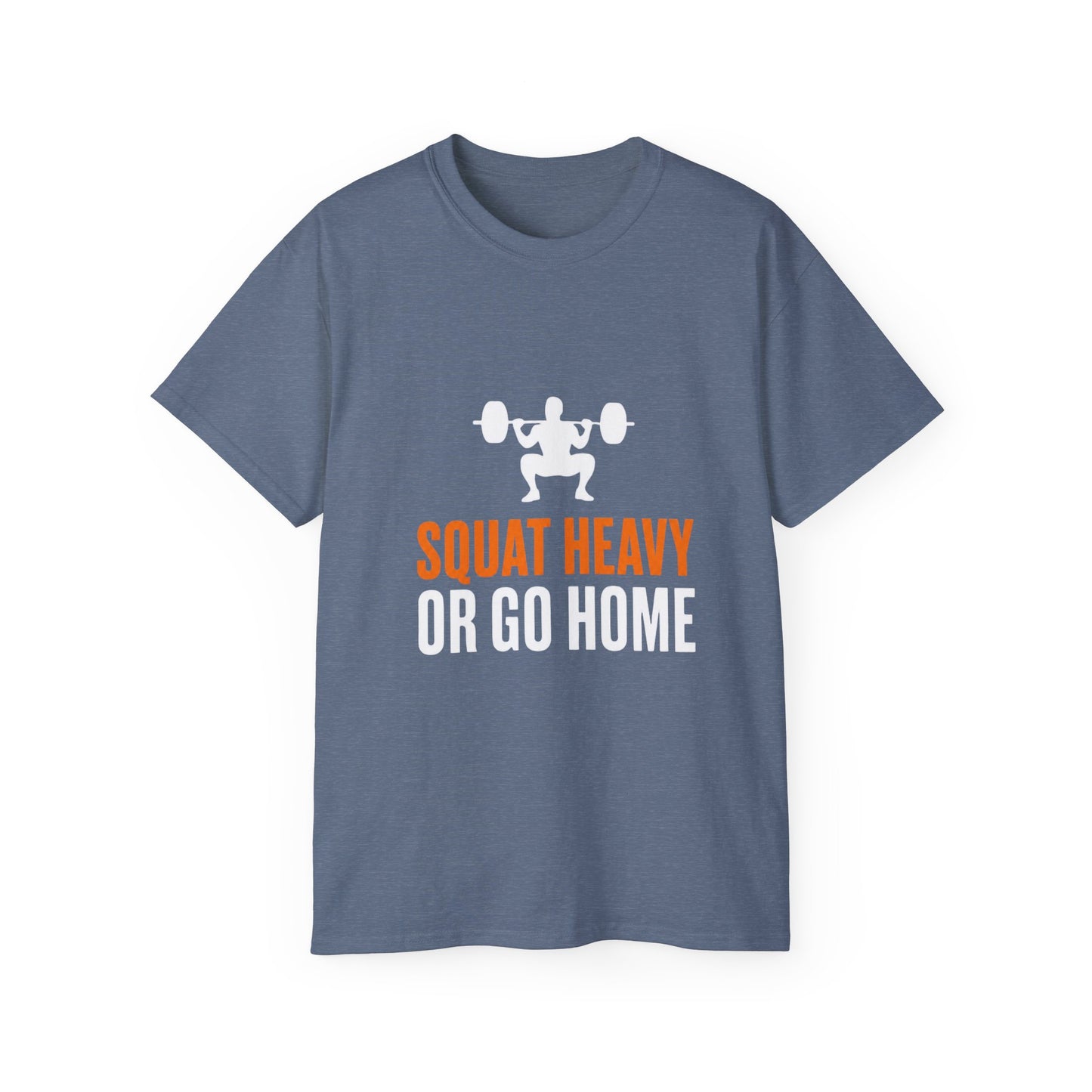Squat Heavy Tee — Bold Orange Gym Shirt for Weightlifters & CrossFit