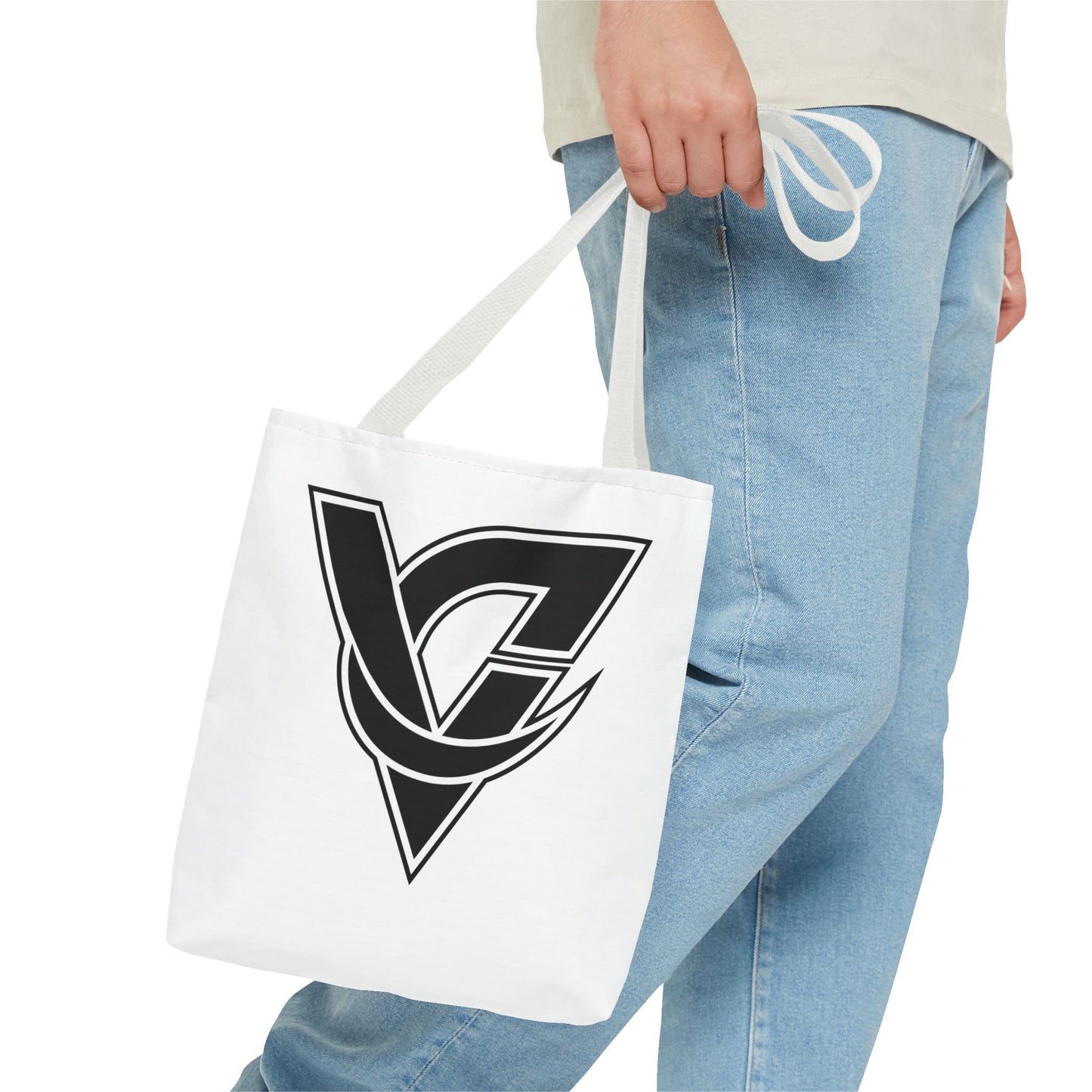 Monogram V Triangle Tote Bag – Bold Black Logo All-Over Print