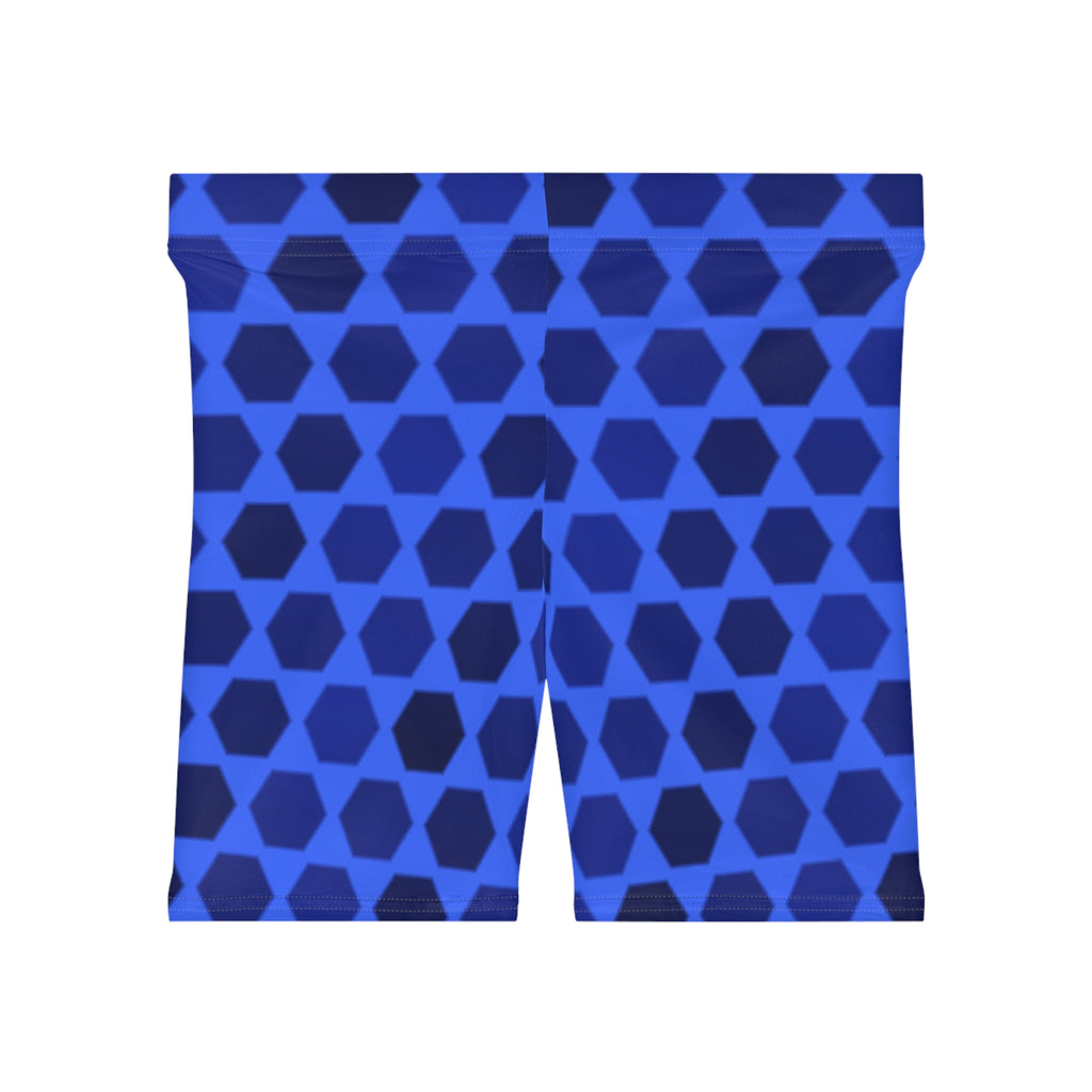 Royal Hex Grid Women's Biker Shorts — High-Waist Workout Shorts