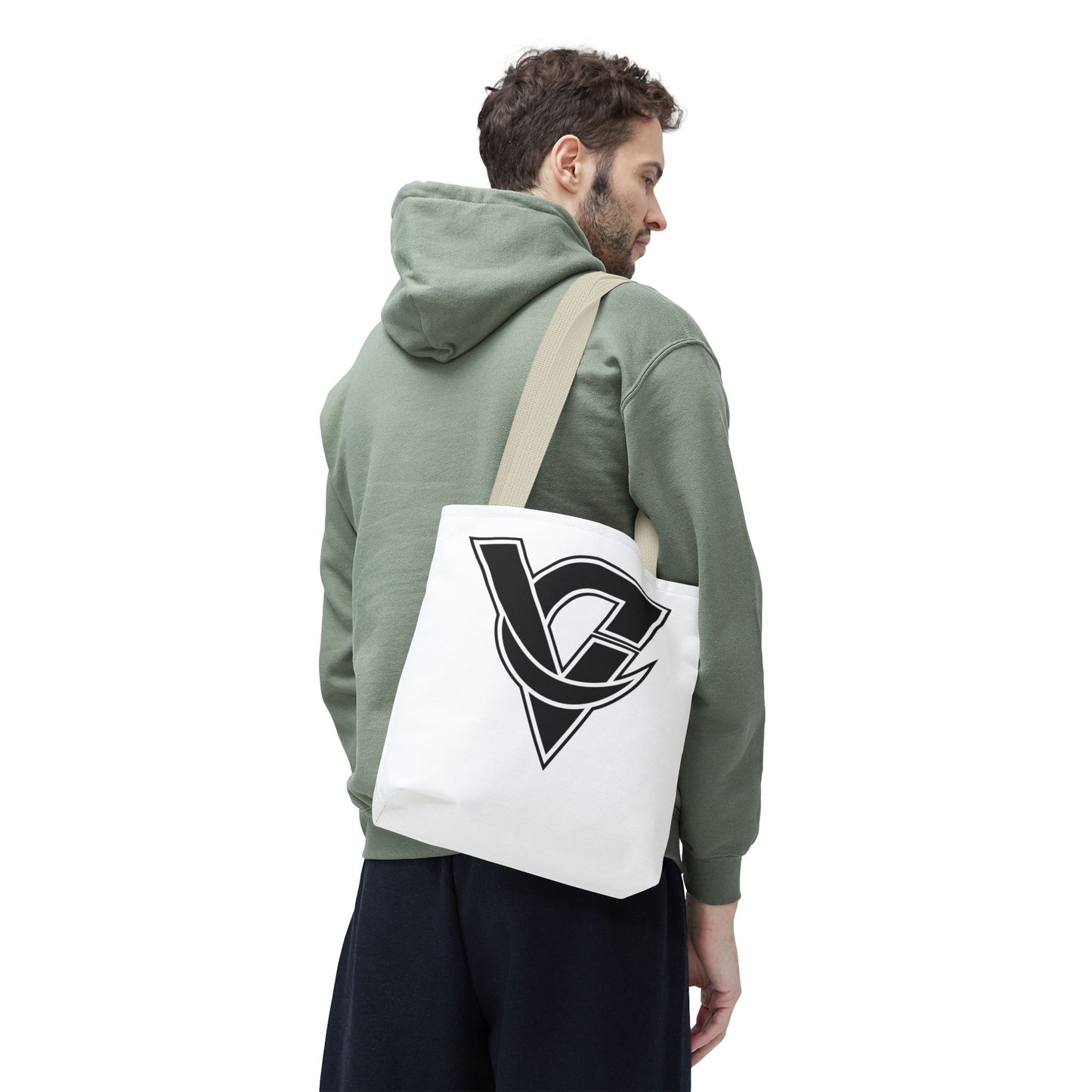 Monogram V Triangle Tote Bag – Bold Black Logo All-Over Print
