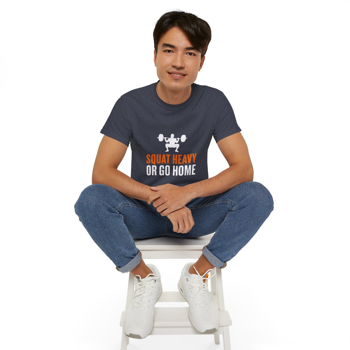 Squat Heavy Tee — Bold Orange Gym Shirt for Weightlifters & CrossFit