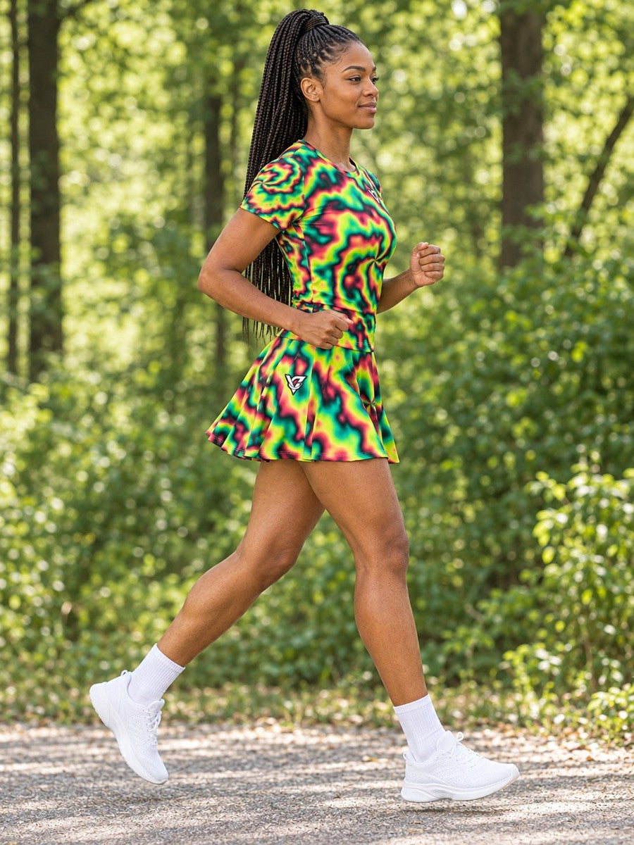 Running Emerald Zest Tie-Dye Spin Women's Athletic Skater Skirt - side view
