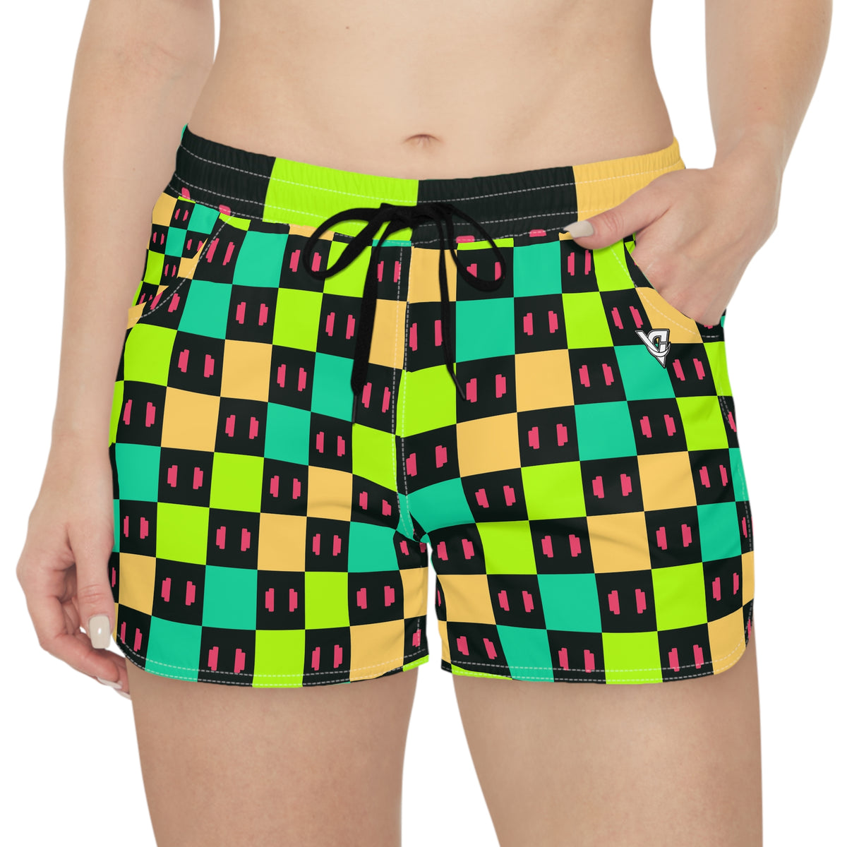 Training & Gym Emerald Zest Checker Drive Women's Athletic Shorts with Pockets