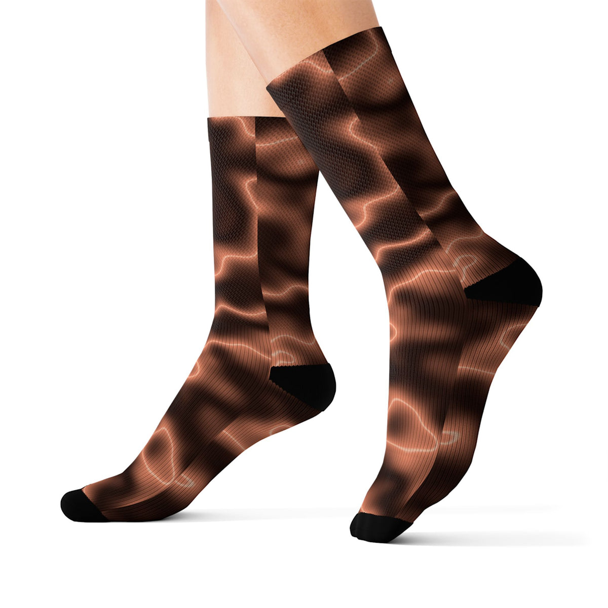 Peach Marble Athletic Crew Socks