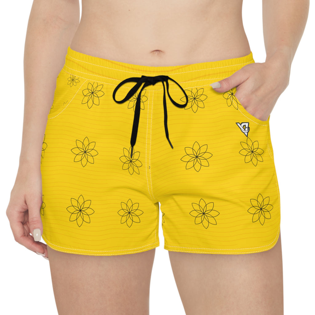 Yoga Neon Citrus Flow Lotus Women's Athletic Shorts with Pockets