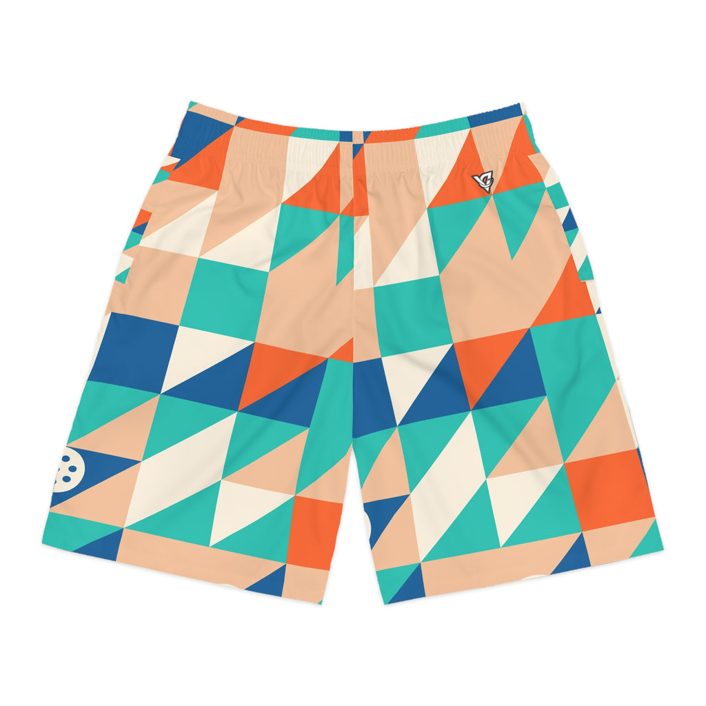 Pickleball Papaya Splash Prism Block Men's Athletic Shorts with Pockets