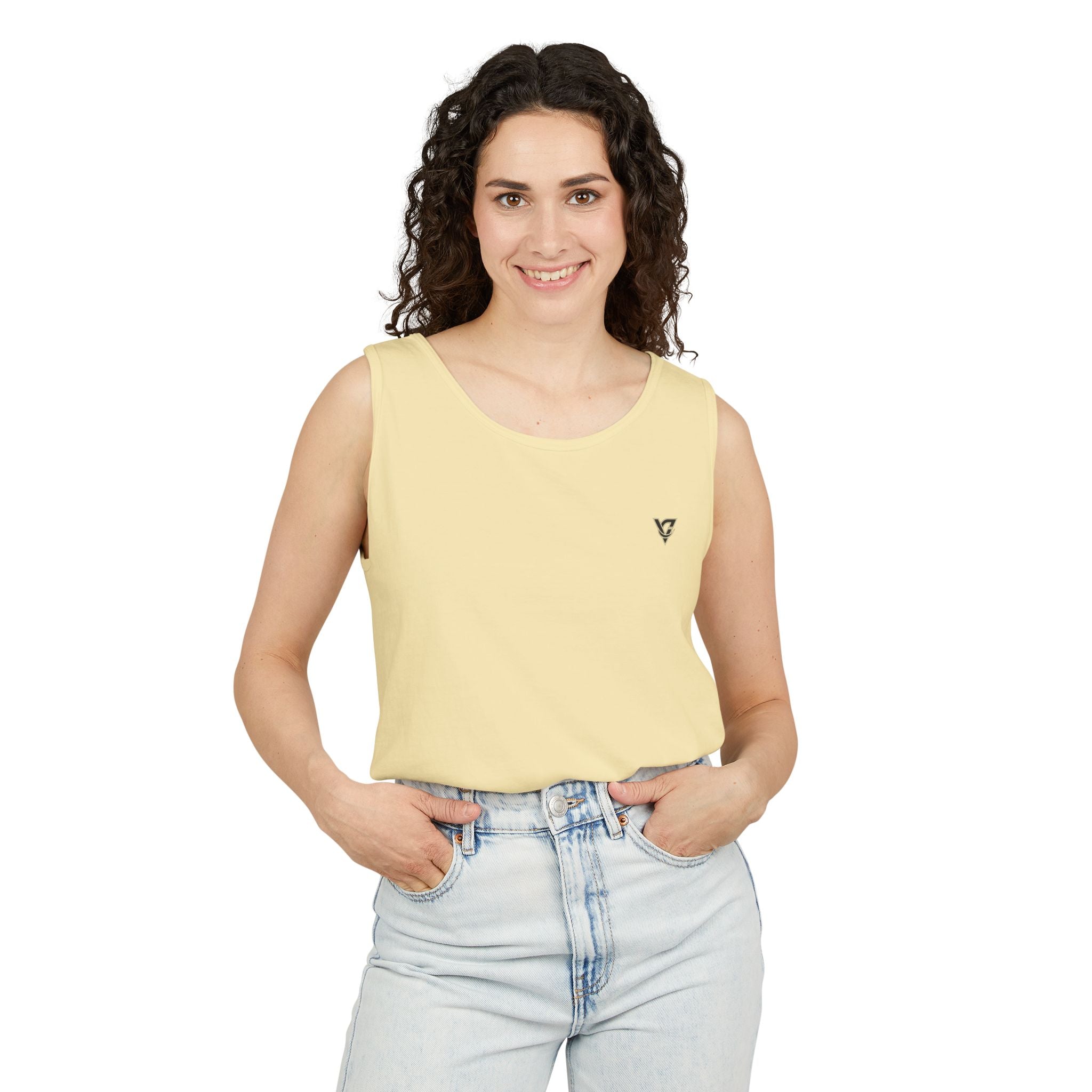 Minimal Geometric Triangle Logo Tank Top | Chest Emblem