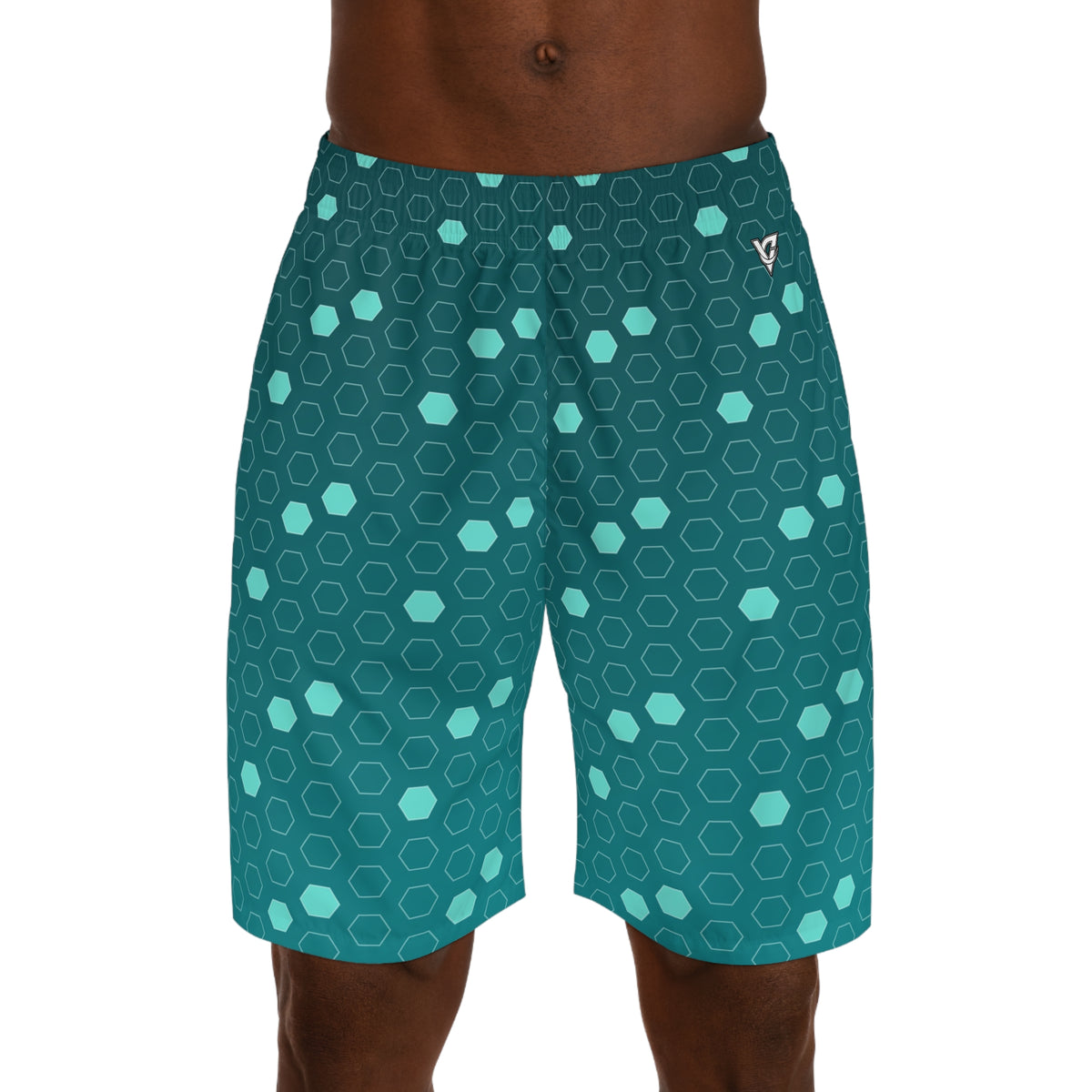 Soccer Teal Wave Hex Pitch Men's Athletic Shorts with Pockets