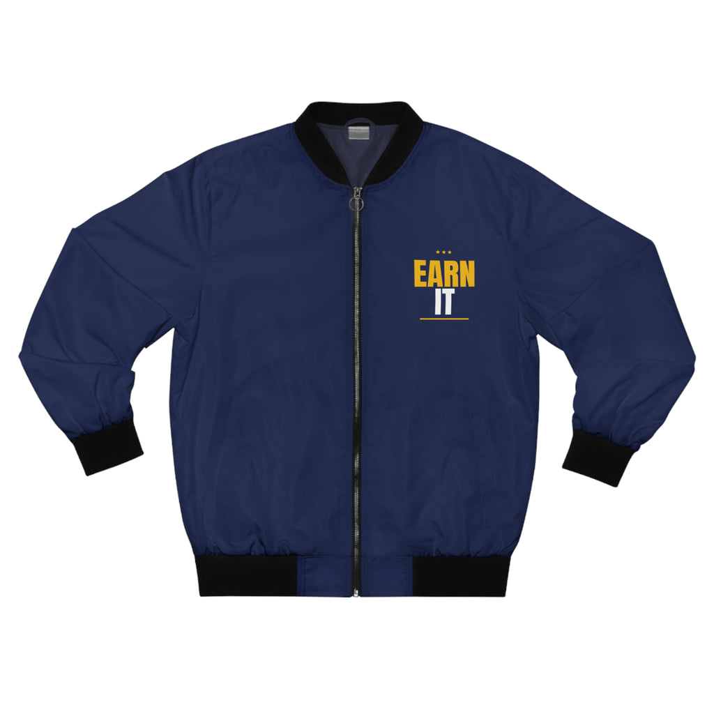 Men's Earn It Bomber Jacket – Navy Motivational Gym Jacket