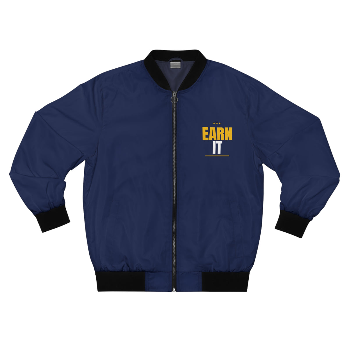 Men's Earn It Bomber Jacket – Navy Motivational Gym Jacket