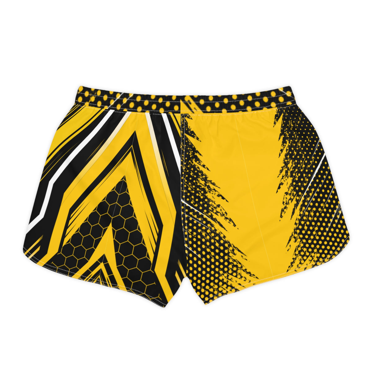 Women's Multipurpose Athletic Shorts with Pockets – Honeycomb Strike Yellow & Black