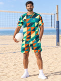 Volleyball Peacock Prism Block Men's Athletic Shorts with Pockets - front view