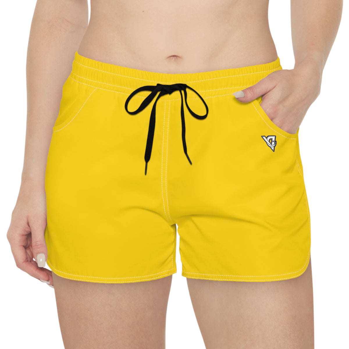 Vantacore Solid Sunshine Yellow Women's Athletic Shorts with Pockets