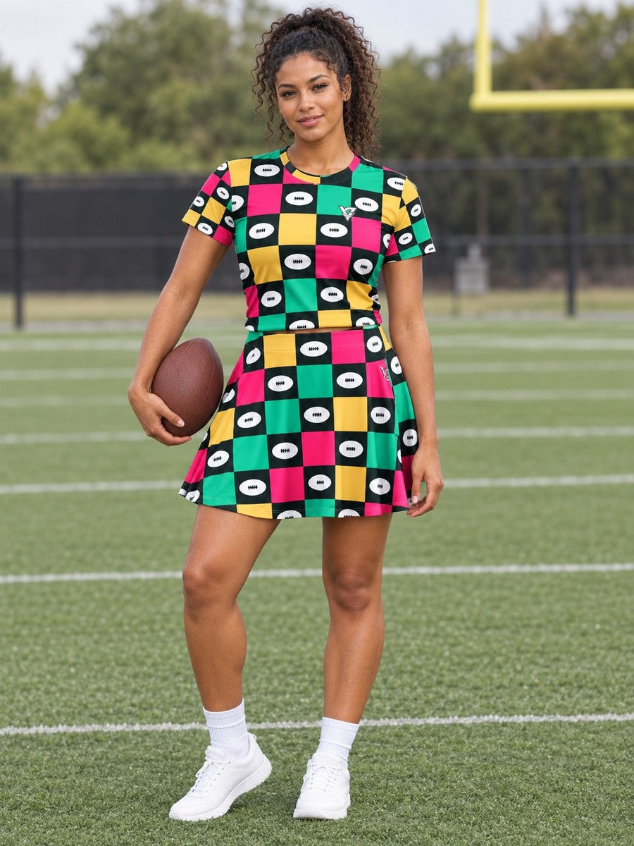 Football Watermelon Checker Drive Women's Athletic Skater Skirt - front view