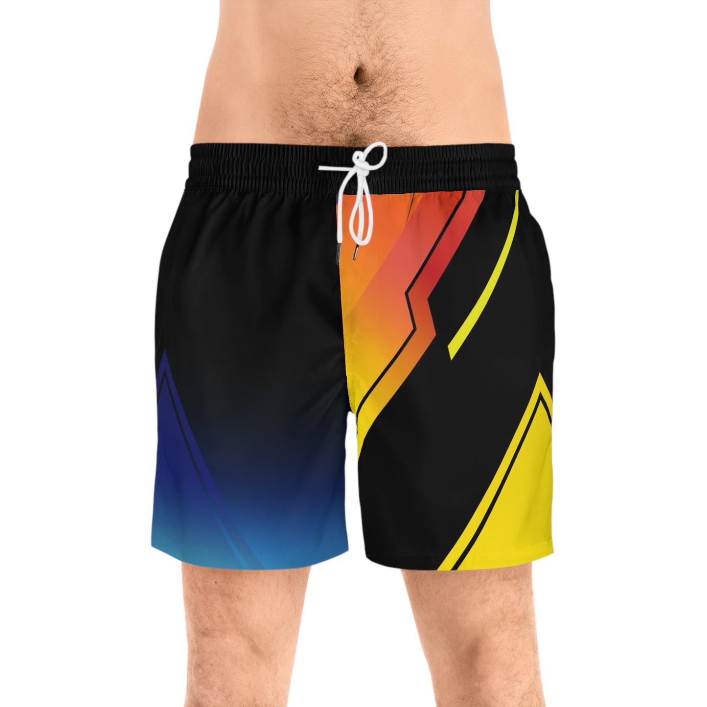 Men's Athletic Board Shorts Retro Gradient Lightning Graphic — No Pockets
