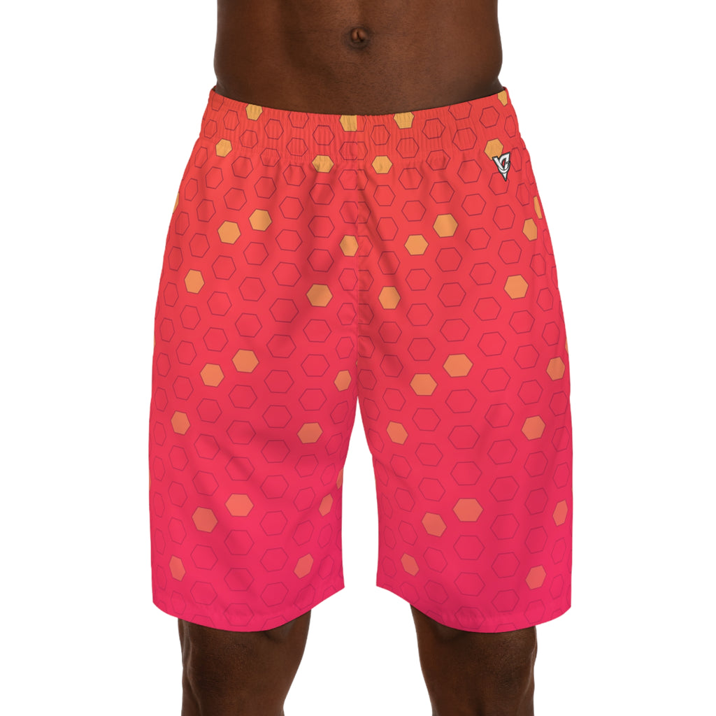 Soccer Sunset Fade Hex Pitch Men's Athletic Shorts with Pockets
