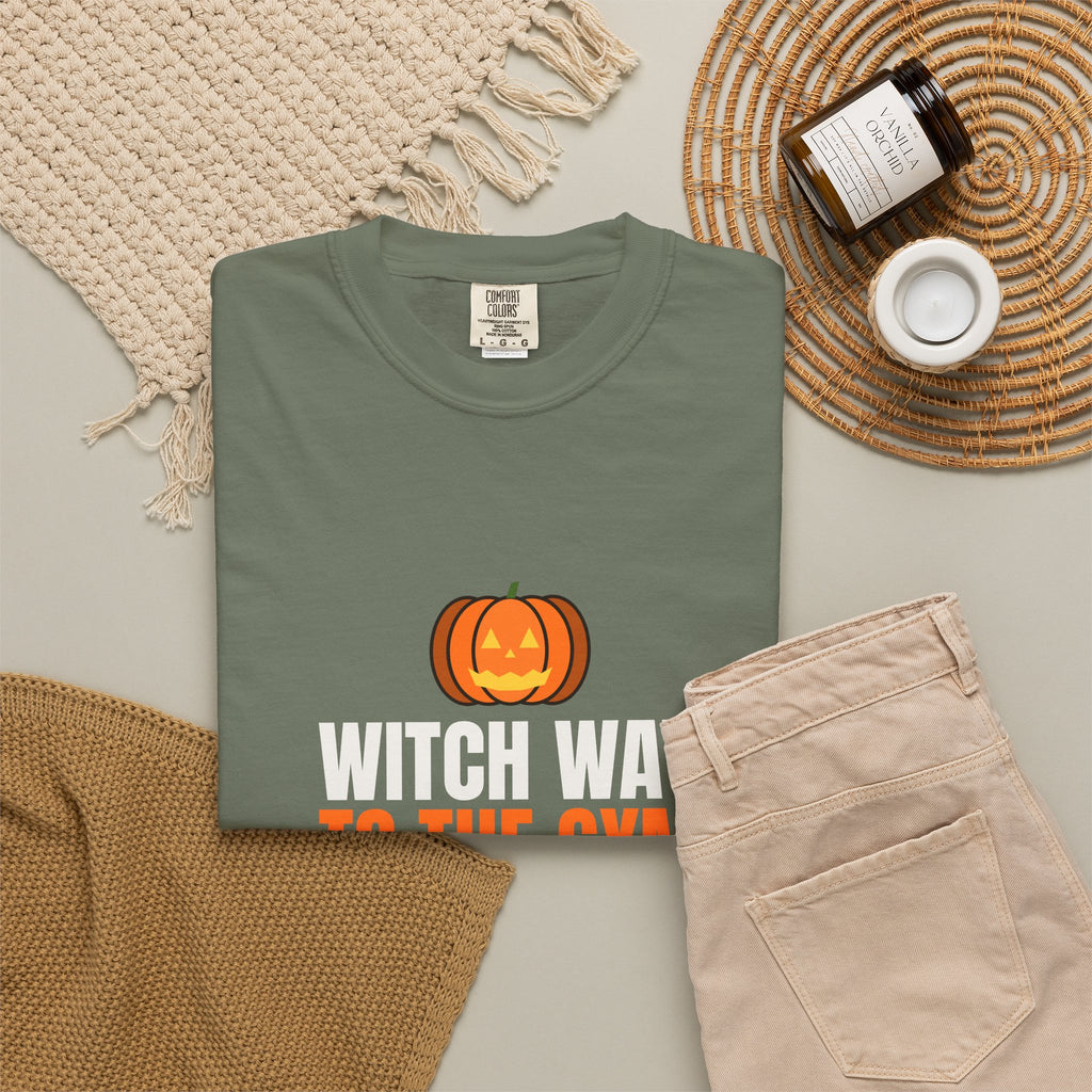 Witch Way To The Gym | Women's Halloween Garment-Dyed Graphic Tee