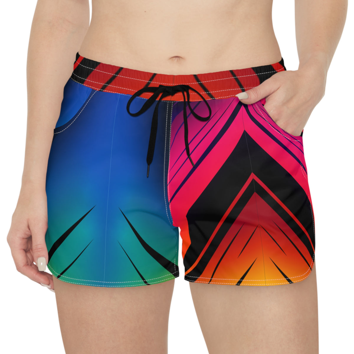 Women's Multipurpose Athletic Shorts with Pockets | Rainbow Geometric