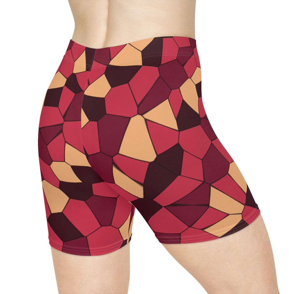 Cranberry Mosaic Women's Biker Shorts — High-Waist Workout Shorts