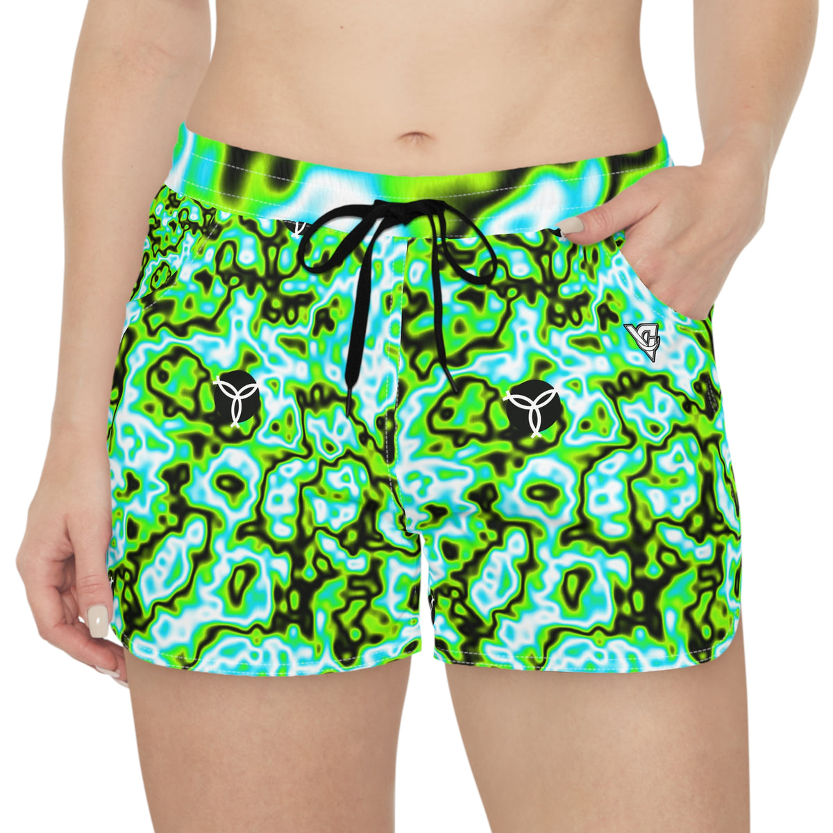 Volleyball Lime Riot Marble Flow Women's Athletic Shorts with Pockets