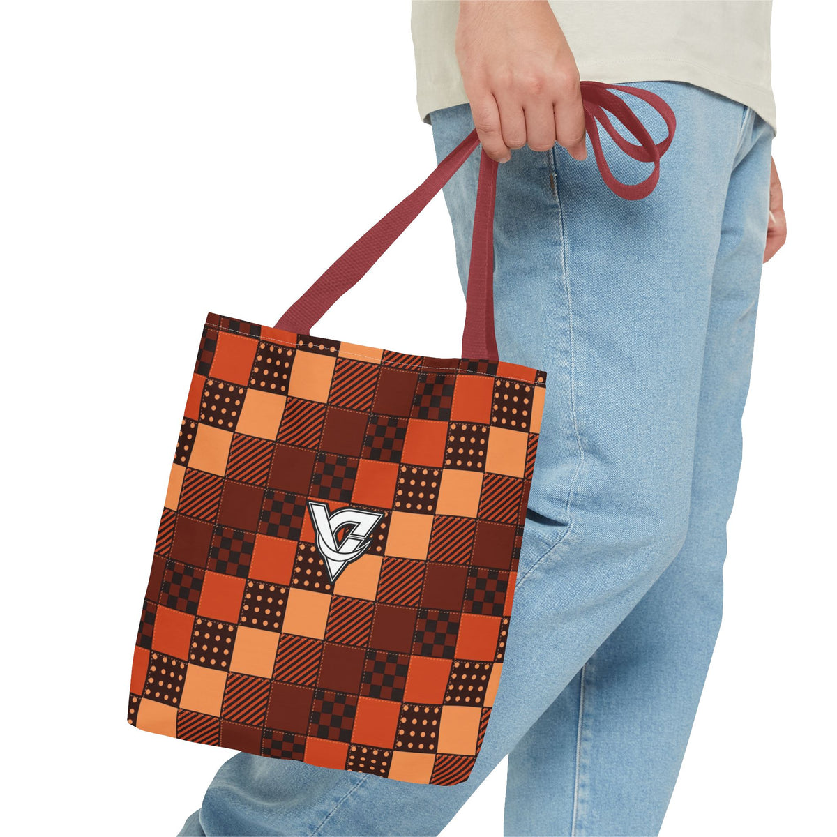 Rust Patchwork Tote Bag — All-Over Print Gym & Everyday Tote