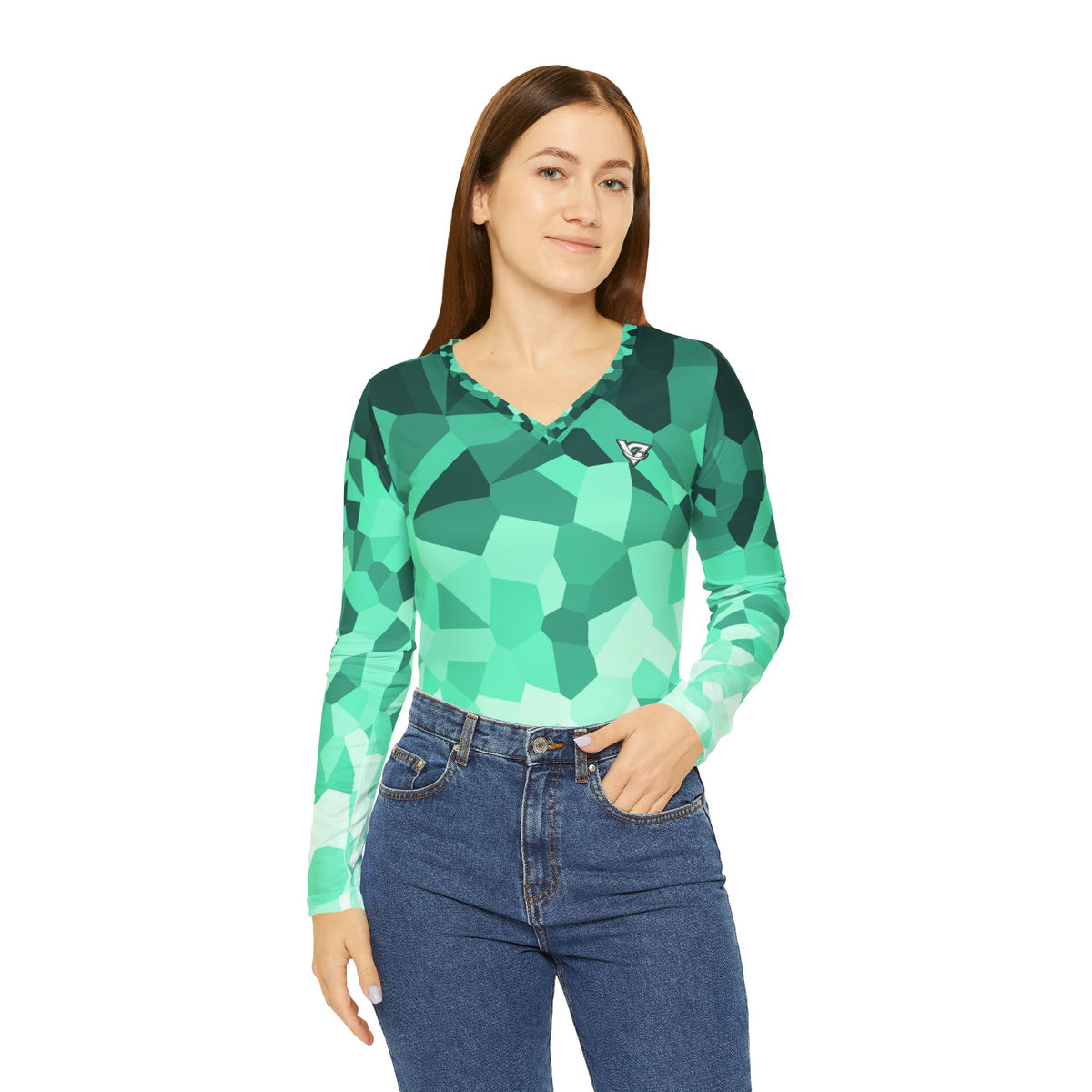 Mint Shard Women's Long Sleeve V-Neck Athletic Top