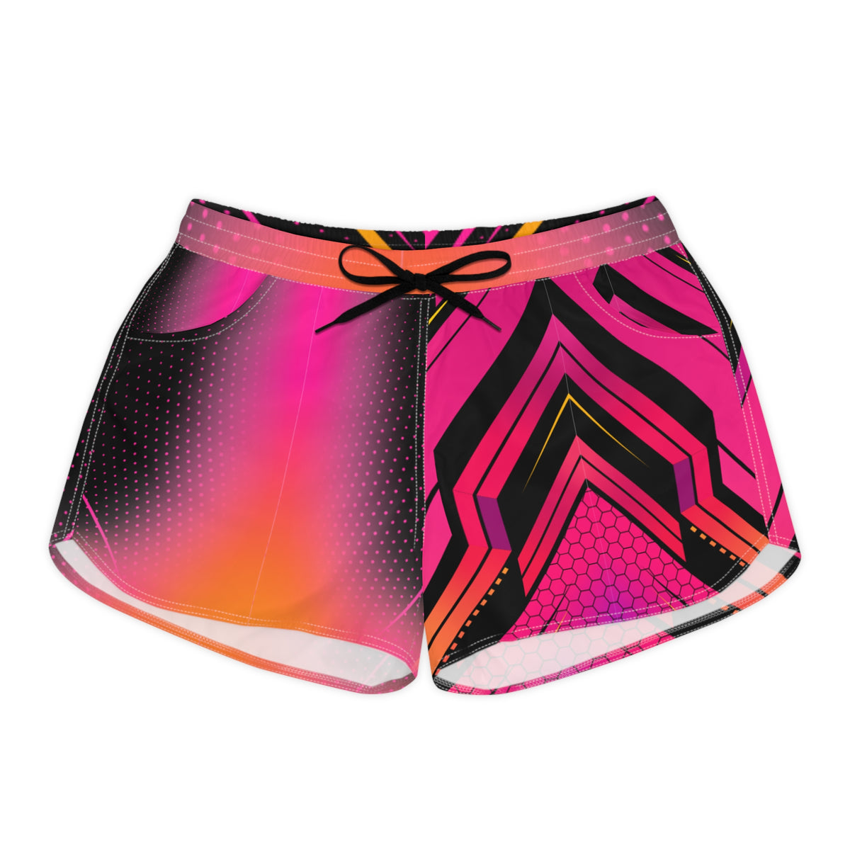 Women's Multipurpose Athletic Shorts with Pockets | Neon Pink Geometric