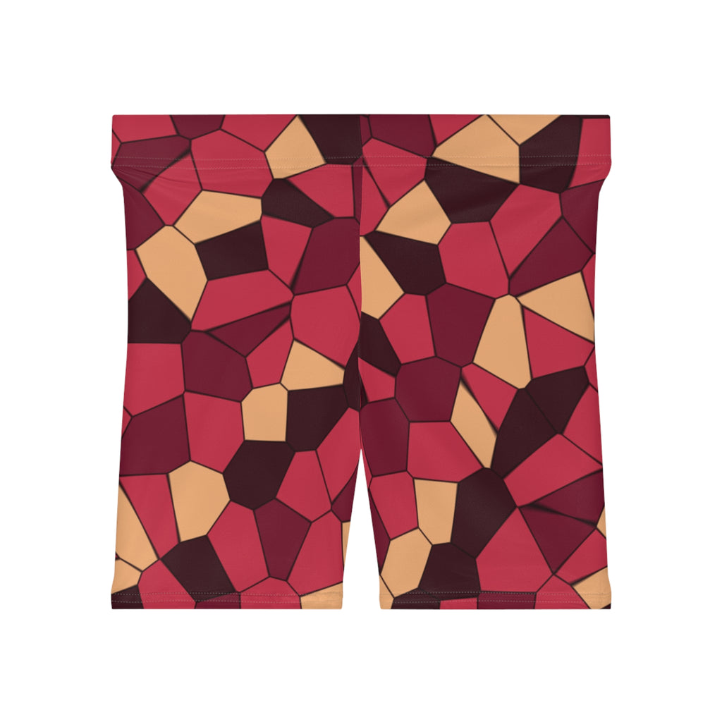 Cranberry Mosaic Women's Biker Shorts — High-Waist Workout Shorts