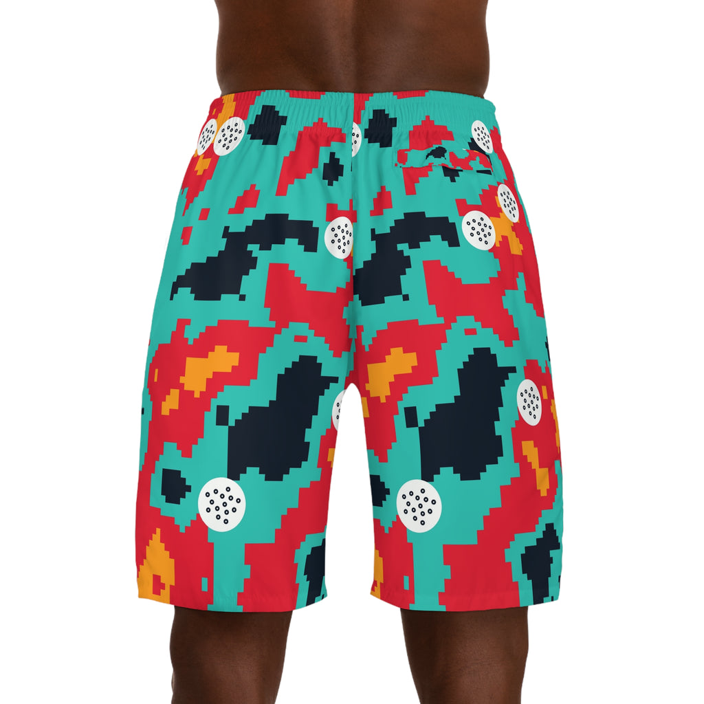 Golf Aqua Volt Pixel Camo Men's Athletic Shorts with Pockets