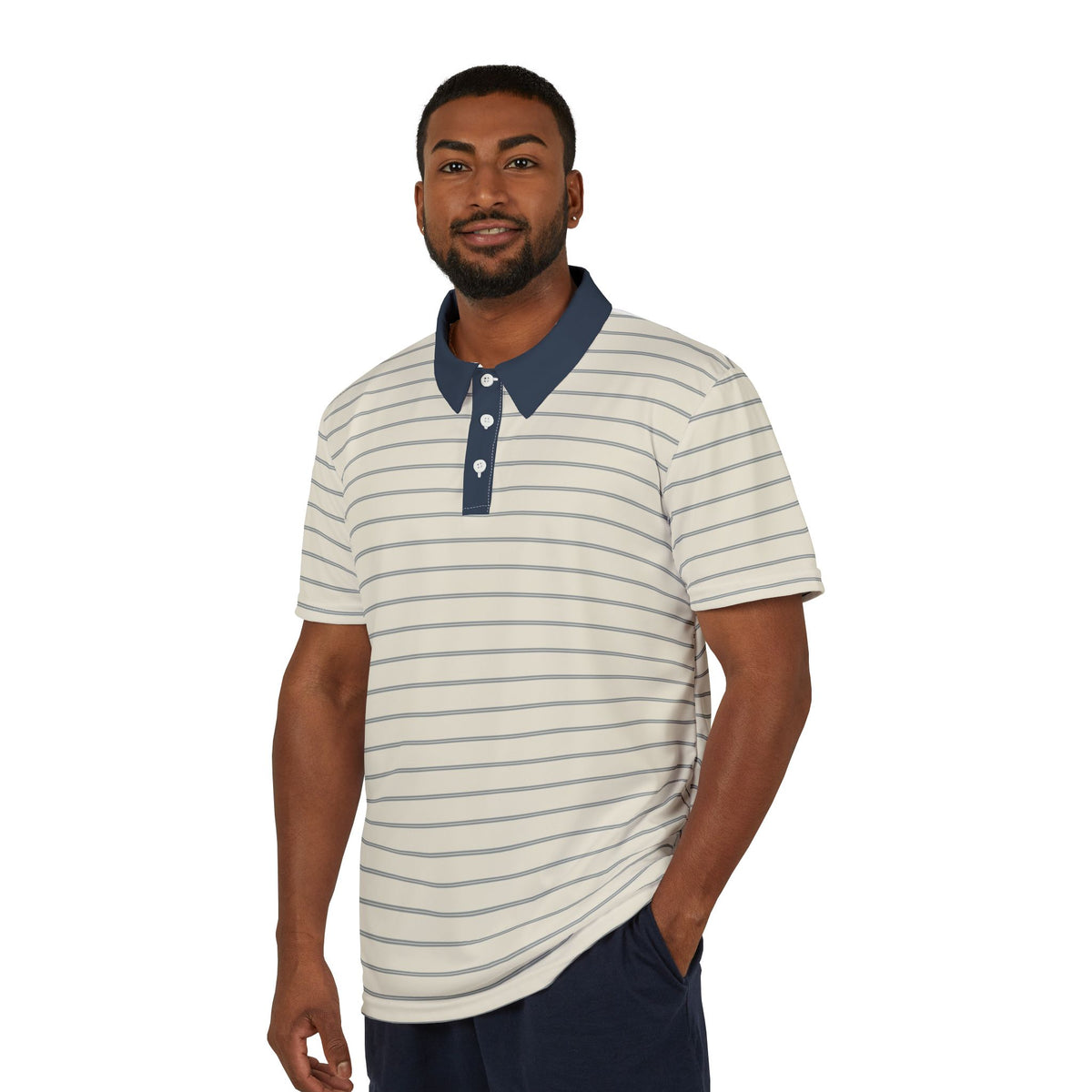 Navy-Trim Striped Polo Shirt — Classic Casual Golf & Everyday Tee