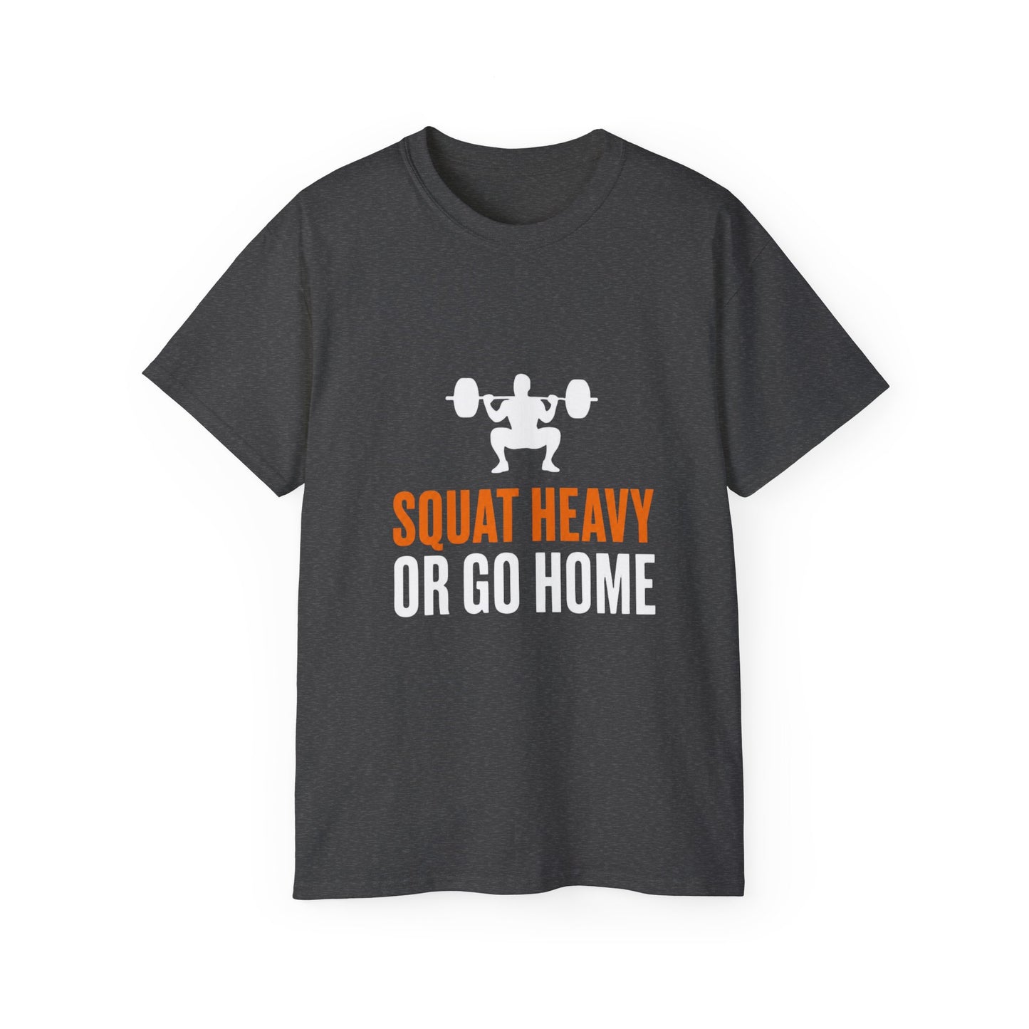 Squat Heavy Tee — Bold Orange Gym Shirt for Weightlifters & CrossFit