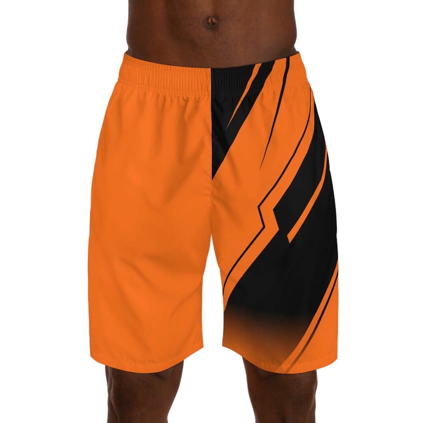Men's Orange Black Athletic Jogger Shorts — Lightweight Sports & Lounge Wear