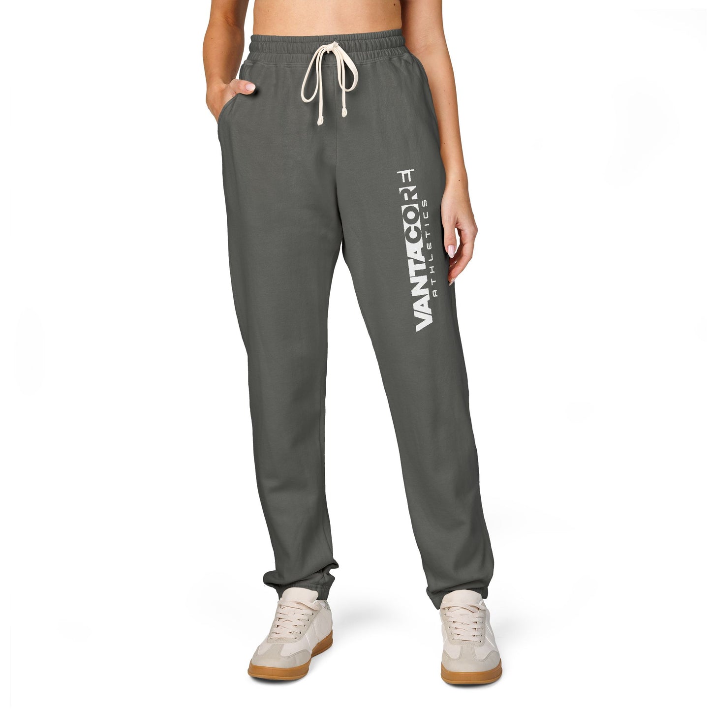 Vertical 'VANTOCOL?' Graphic Sweatpants — Garment-Dyed Fleece Joggers
