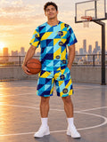 Basketball Cobalt Spark Prism Block Men's Athletic Shorts with Pockets - front view