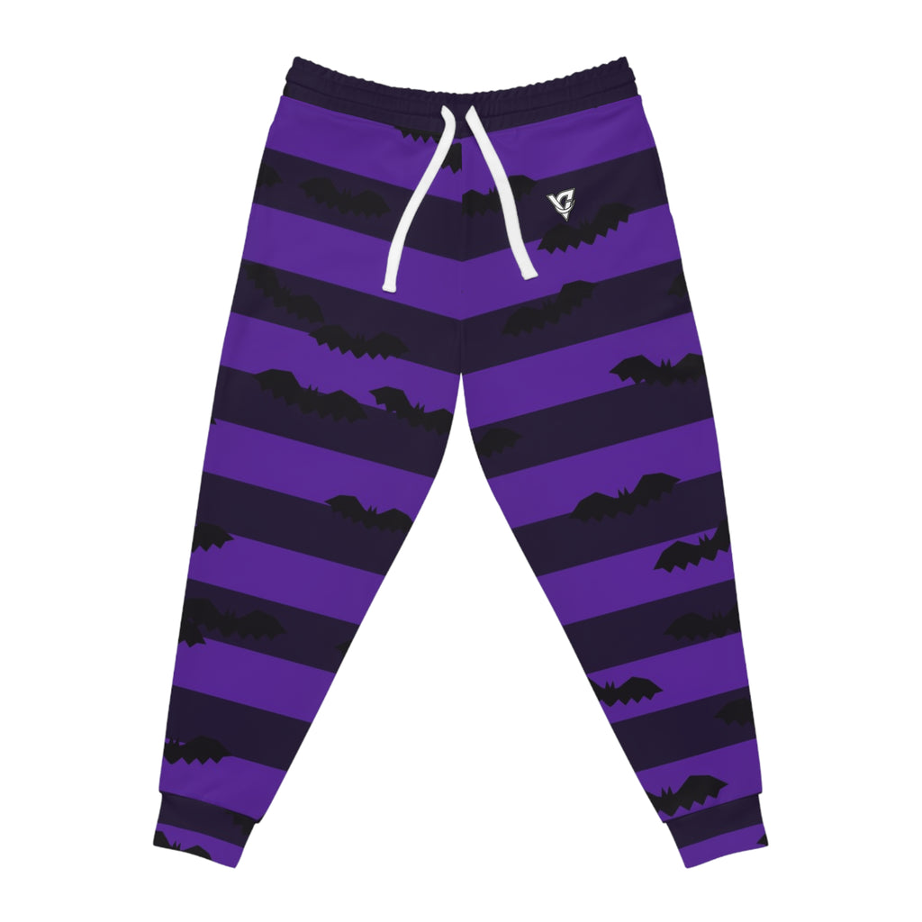 Halloween Witching Purple Bat Stripe Men's Joggers – All-Over Print Athletic Jogger Pants