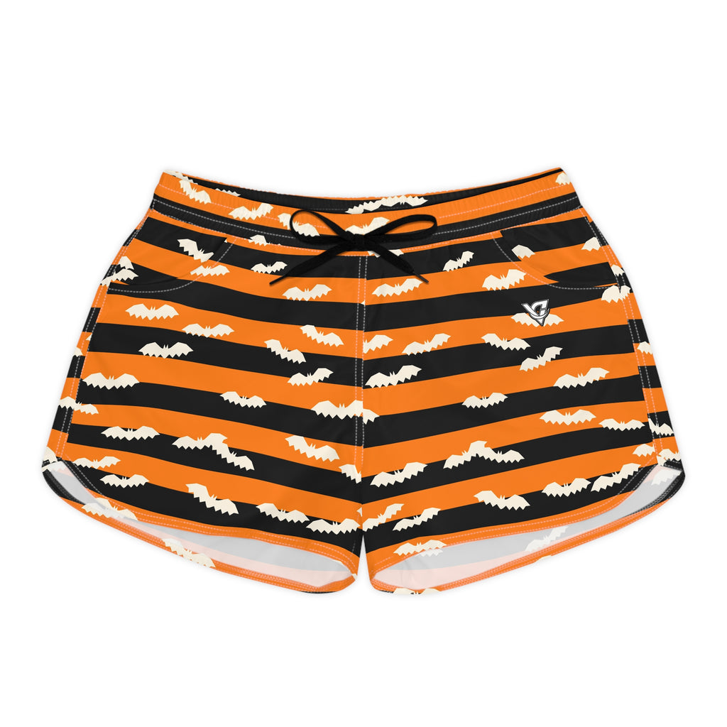 Women's Multipurpose Athletic Shorts with Pockets | Halloween Pumpkin Orange Bat Stripe