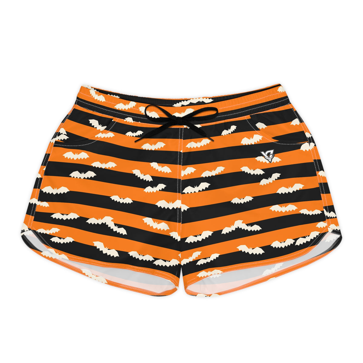 Women's Multipurpose Athletic Shorts with Pockets | Halloween Pumpkin Orange Bat Stripe