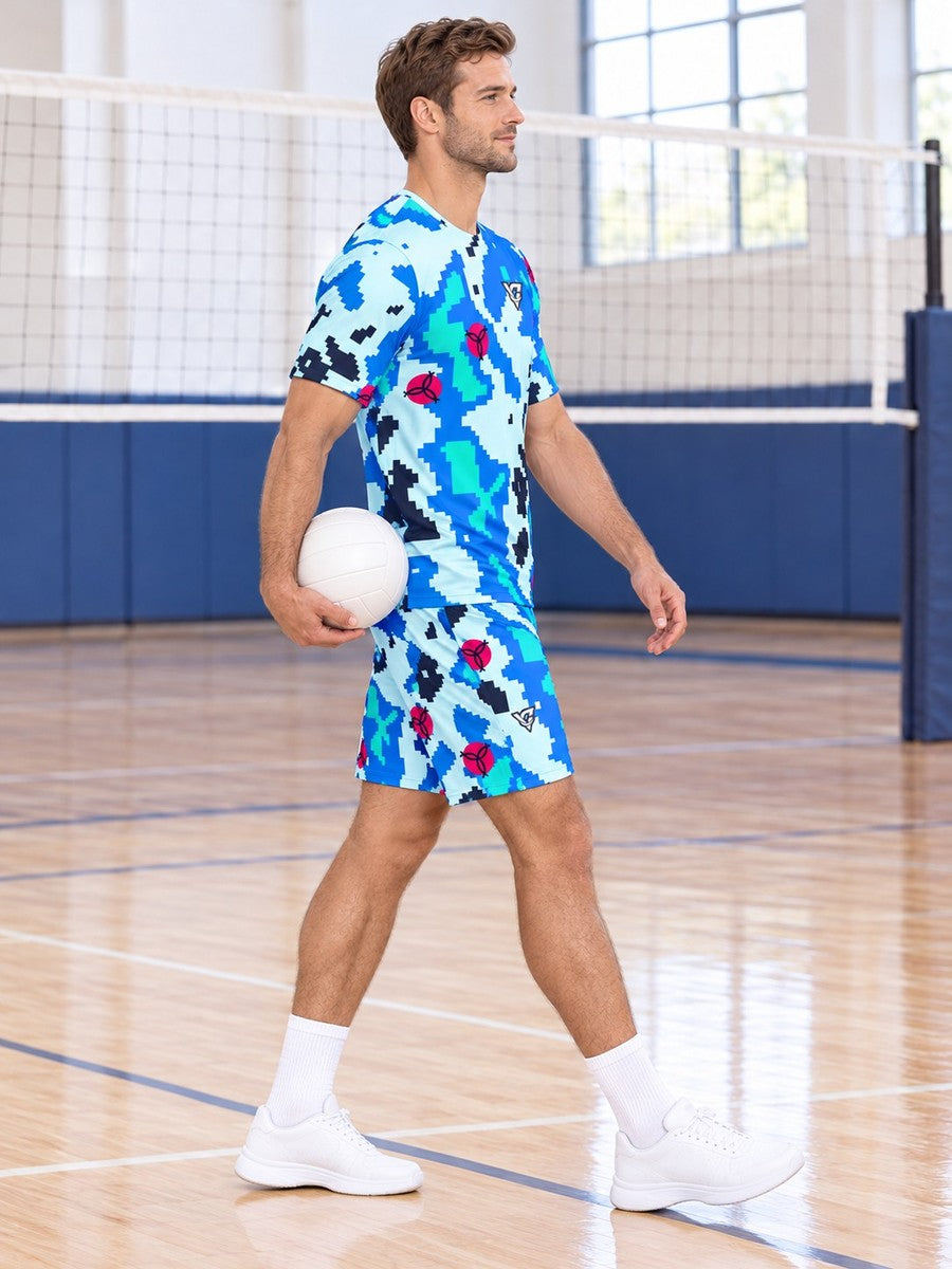 Volleyball Arctic Neon Pixel Camo Men's Athletic Shorts with Pockets - side view