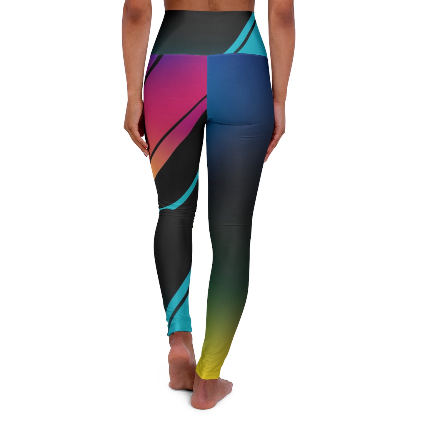 High-Waist Rainbow Gradient Yoga Leggings — Abstract Neon Athletic Leggings