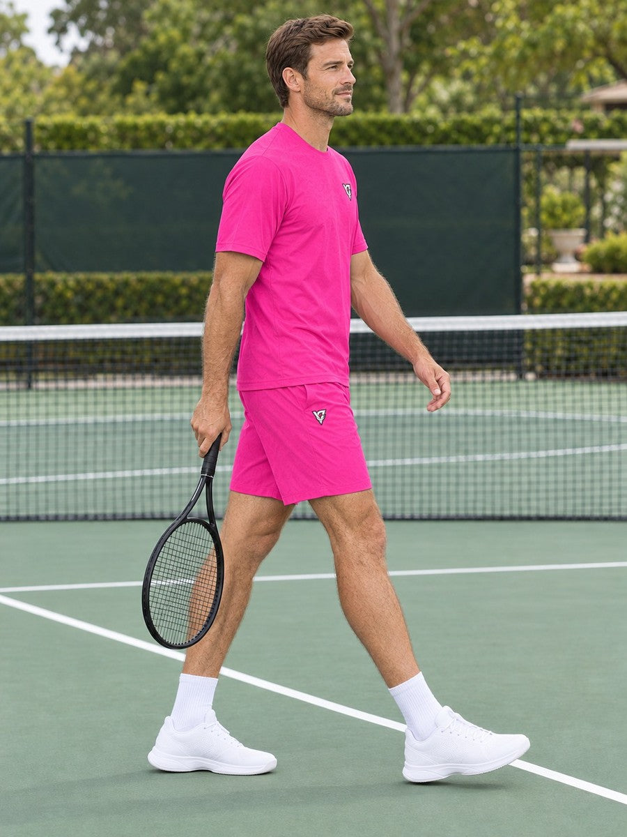 Vantacore Solid Hot Pink Men's Athletic Shorts with Pockets - side view