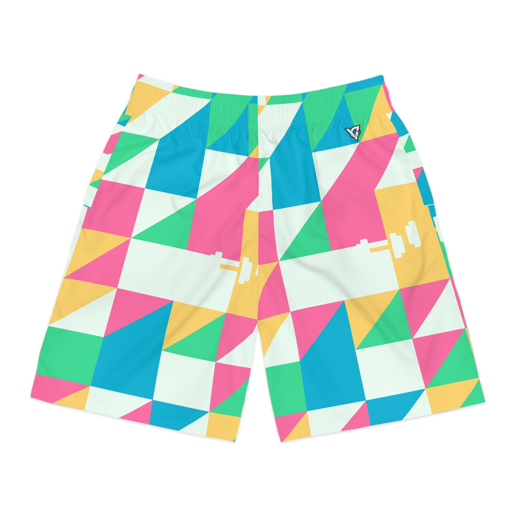 Training & Gym Mint Sorbet Prism Block Men's Athletic Shorts with Pockets