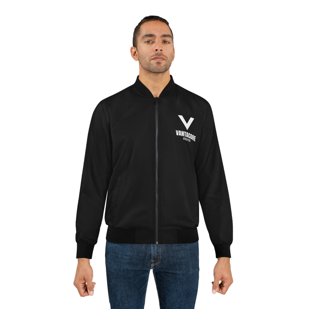 Men's Vantacore Athletics Logo Bomber Jacket – Black Minimal Gym Jacket