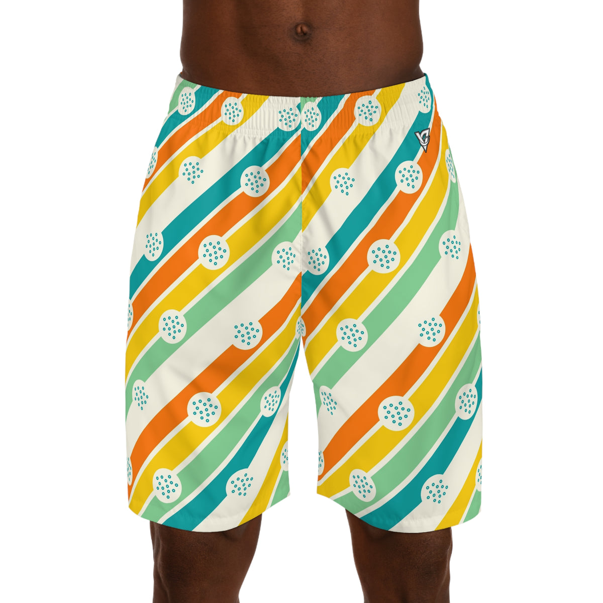 Golf Citrus Pop Stripe Surge Men's Athletic Shorts with Pockets